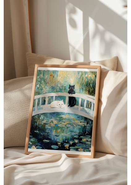 Ahşap Çerçeveli Tablo, Kedi ve Monet Tarzı Köprü, Empresyonist Stil Poster No: 107413 indirimleri