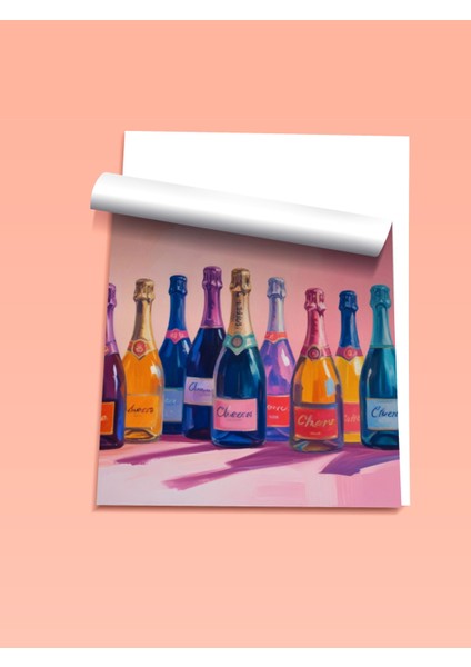 Çerçevesiz Poster, Şampanya Şişeleri, Cheers Yazısı ile Pastel Arka Plan Poster No: 107500 fiyatları