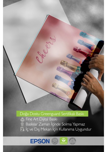 Çerçevesiz Poster, Şampanya Şişeleri, Cheers Yazısı ile Pastel Arka Plan Poster No: 107500 indirimleri