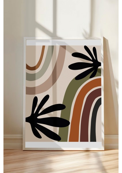 Beyaz Çerçeveli Tablo, Yaylı Renkli Gökkuşağı Deseni, Siyah Yapraklarla Poster No: 107949 modelleri