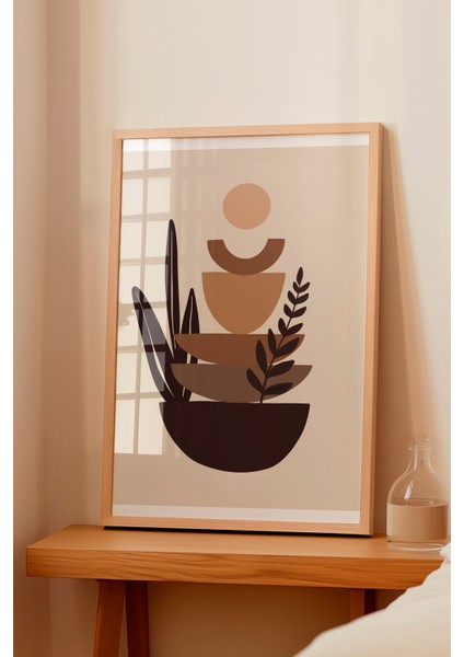Ahşap Çerçeveli Tablo, Soyut Vazo ve Taşlar, Denge ve Estetik Tasarım Poster No: 107944 fiyatları