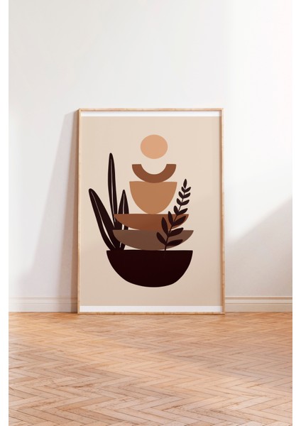 Ahşap Çerçeveli Tablo, Soyut Vazo ve Taşlar, Denge ve Estetik Tasarım Poster No: 107944 modelleri