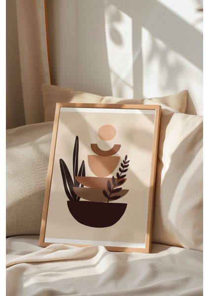 Ahşap Çerçeveli Tablo, Soyut Vazo ve Taşlar, Denge ve Estetik Tasarım Poster No: 107944 indirimleri