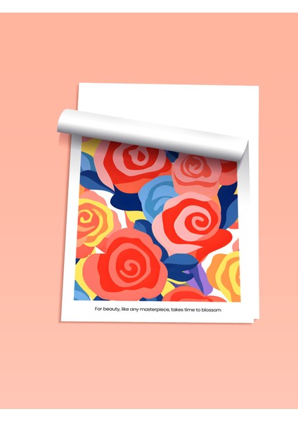 Çerçevesiz Poster, Renkli Güller, Floral Harmony Yazılı, Modern Grafik Poster No: 107615 fiyatları