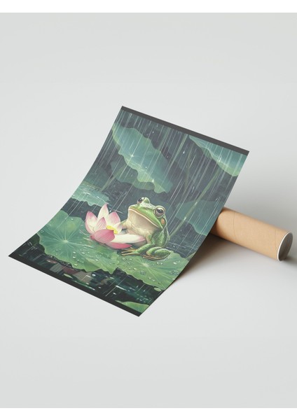 Çerçevesiz Poster, Kurbağa ve Nilüfer, Yağmur Damlası Efekti Poster No: 107361 modelleri