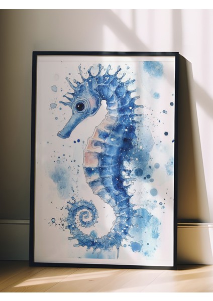 Siyah Çerçeveli Tablo, Denizatı, Su Renkleriyle Çizilmiş, Mavi Tonlar Poster No: 107271 fiyatları