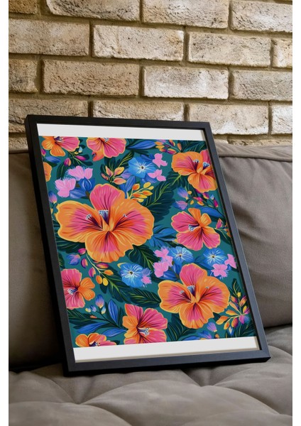 Siyah Çerçeveli Tablo, Çiçek Deseni, Renkli Tropikal Stil Poster No: 107382 indirimleri