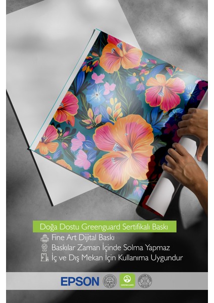 Siyah Çerçeveli Tablo, Çiçek Deseni, Renkli Tropikal Stil Poster No: 107382