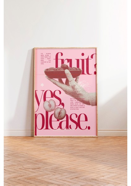 Ahşap Çerçeveli Tablo, Fruit Yes Please Yazısı, Kiraz Detayı ile Poster No: 107633 modelleri