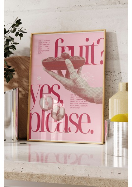 Ahşap Çerçeveli Tablo, Fruit Yes Please Yazısı, Kiraz Detayı ile Poster No: 107633 fırsatları