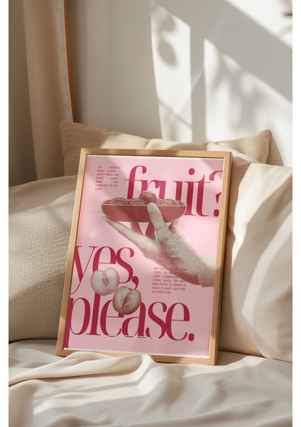 Ahşap Çerçeveli Tablo, Fruit Yes Please Yazısı, Kiraz Detayı ile Poster No: 107633 indirimleri