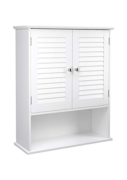 Banyo Dolabı, Dolap, Ayarlanabilir Raflı Ecza Dolabı, Lamel Kapılar ve Açık Raf, 20 x 60 x 70 Cm, Beyaz BBC27WT fiyatları