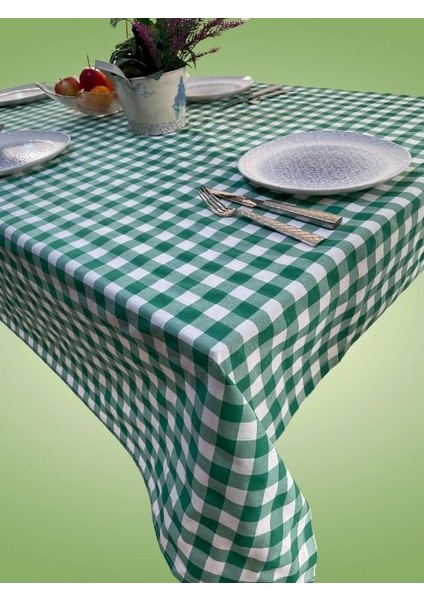 160X170 cm Yeşil Büyük Kare Desen Pötikareli Masa Örtüsü, Sofra Bezi, Piknik Örtüsü