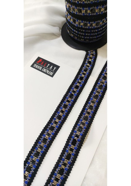 Siyah Mavi Pul Payetli Şerit
