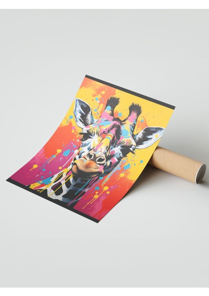 Çerçevesiz Poster, Zürafa, Renkli Sıçrama Efektli Arka Plan, Pop Art Poster No: 106589 modelleri