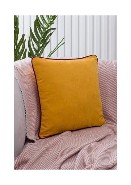 Renk Seçenekli Bordo Biyeli Sarı Kırlent Kılıfı Dekoratif Düz Sade Punch Panoroma Panbiy Sarı Bordo 45X45 fiyatları