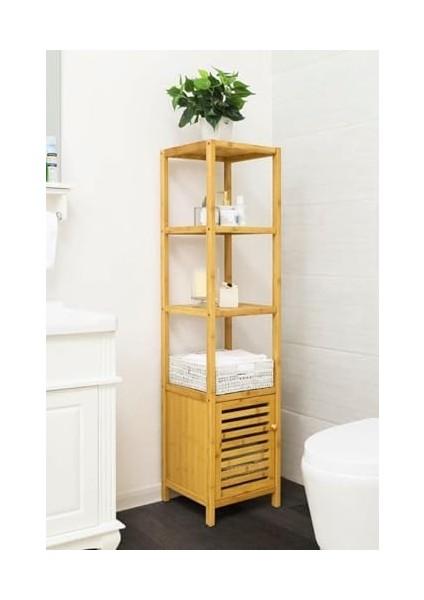 Bambu Tek Kapaklı 4 Raflı Çok Amaçlı Düzenleyici Organizer Dolap - DB-0003 modelleri