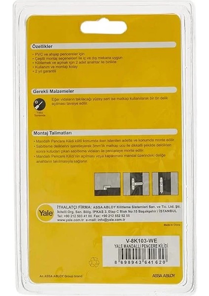 V/8K103/WE Mandallı Pencere Kilidi - Beyaz fiyatları