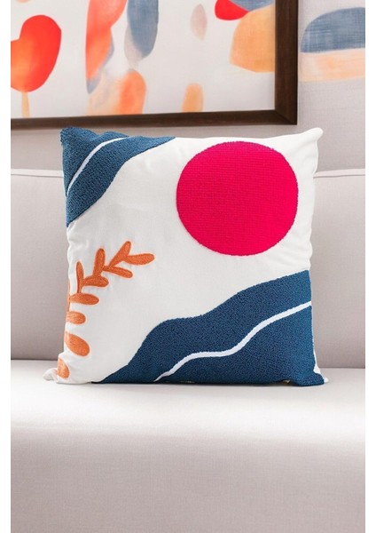 Bohem 45X45 Özel Tasarım Punch Panç Süzene Desen Dekoratif Kırlent Kılıfı Modern Beyaz 31