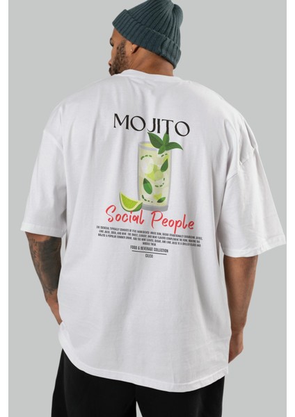 Mojıto Kokteyl Baskılı Oversize T-Shirt Erkek Kadın %100 Pamuk Bisiklet Yaka Tişort indirimleri