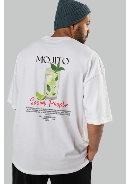 Mojıto Kokteyl Baskılı Oversize T-Shirt Erkek Kadın %100 Pamuk Bisiklet Yaka Tişort