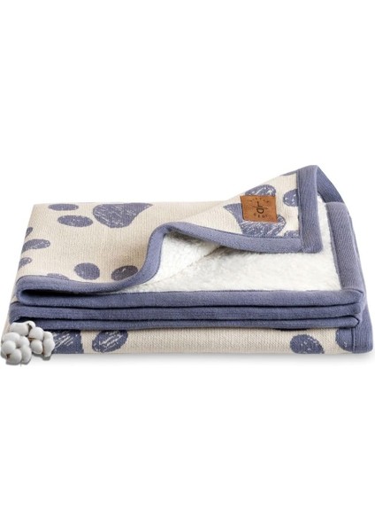 Dedi SHERPA%100 Organik Pamuk Örme Peluş Katmanlı Bebek Battaniyesi 75X95 cm - Rahat ve Sıcak Yenidoğan Temelleri - Kreş, Beşik, Bebek Arabası Için Yumuşak Kundak Örtüsü (Mavi)