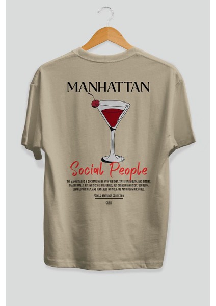 Manhattan Kokteyl Baskılı Oversize T-Shirt Erkek Kadın %100 Pamuk Bisiklet Yaka Tişort fiyatları