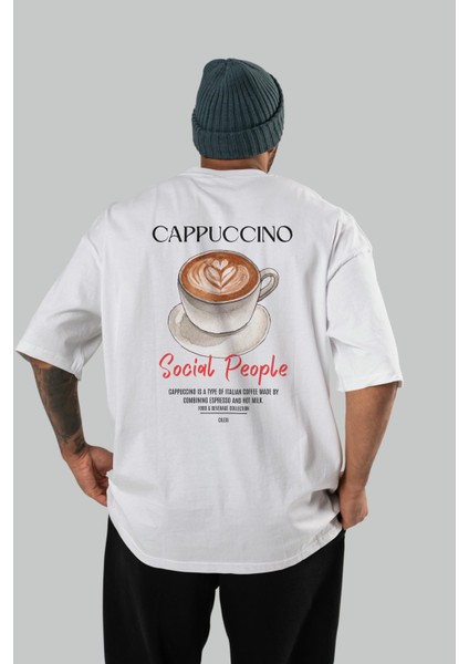 Cappuccino Kokteyl Baskılı Oversize T-Shirt Erkek Kadın %100 Pamuk Bisiklet Yaka Tişort