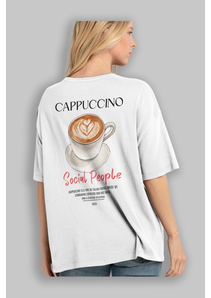 Cappuccino Kokteyl Baskılı Oversize T-Shirt Erkek Kadın %100 Pamuk Bisiklet Yaka Tişort modelleri