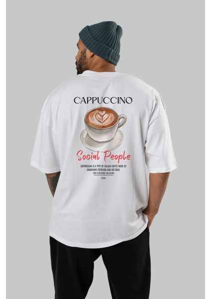 Cappuccino Kokteyl Baskılı Oversize T-Shirt Erkek Kadın %100 Pamuk Bisiklet Yaka Tişort fırsatları