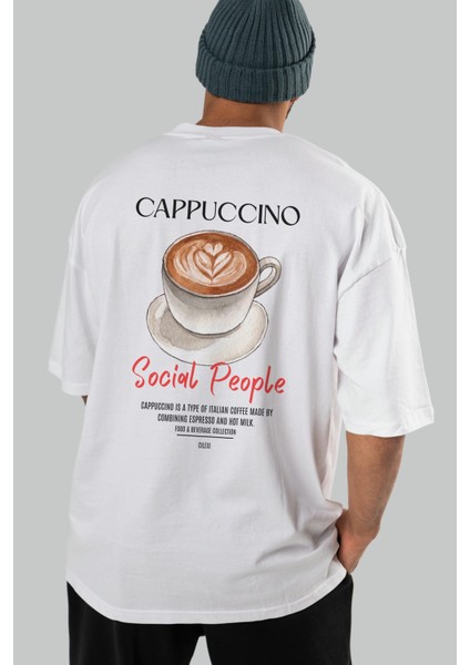 Cappuccino Kokteyl Baskılı Oversize T-Shirt Erkek Kadın %100 Pamuk Bisiklet Yaka Tişort