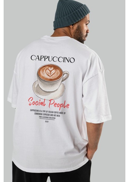 Cappuccino Kokteyl Baskılı Oversize T-Shirt Erkek Kadın %100 Pamuk Bisiklet Yaka Tişort