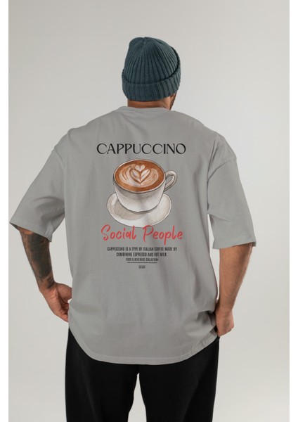 Cappuccino Kokteyl Baskılı Oversize T-Shirt Erkek Kadın %100 Pamuk Bisiklet Yaka Tişort