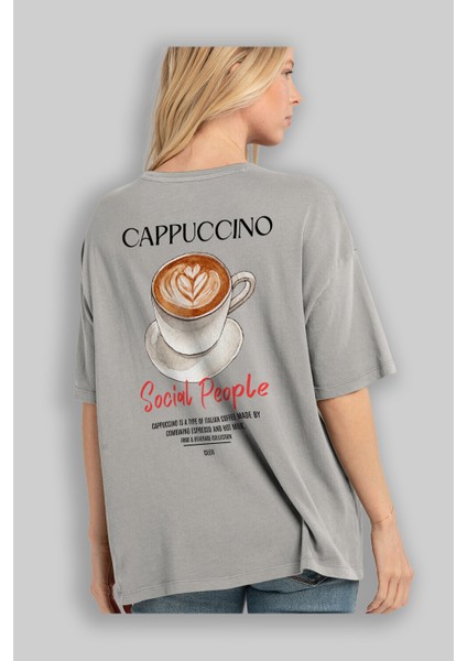 Cappuccino Kokteyl Baskılı Oversize T-Shirt Erkek Kadın %100 Pamuk Bisiklet Yaka Tişort modelleri