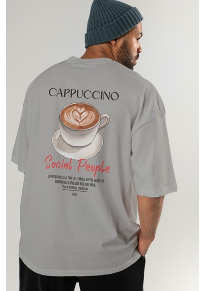 Cappuccino Kokteyl Baskılı Oversize T-Shirt Erkek Kadın %100 Pamuk Bisiklet Yaka Tişort