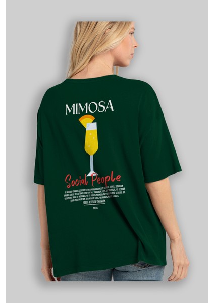 Mimosa Kokteyl Baskılı Oversize T-Shirt Erkek Kadın %100 Pamuk Bisiklet Yaka Tişort fırsatları