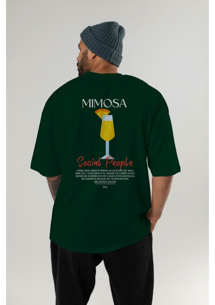Mimosa Kokteyl Baskılı Oversize T-Shirt Erkek Kadın %100 Pamuk Bisiklet Yaka Tişort indirimleri