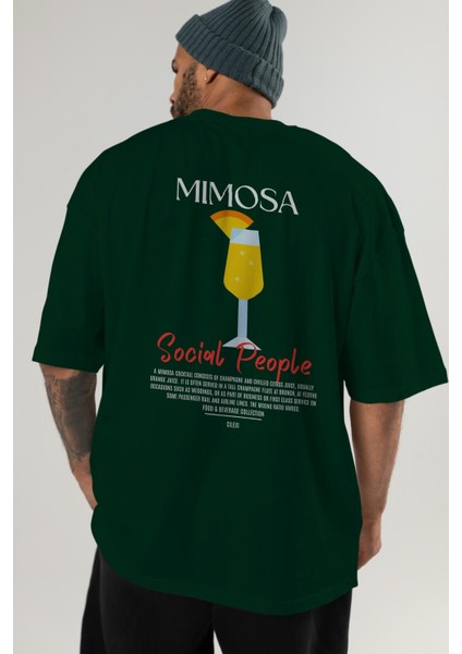 Mimosa Kokteyl Baskılı Oversize T-Shirt Erkek Kadın %100 Pamuk Bisiklet Yaka Tişort