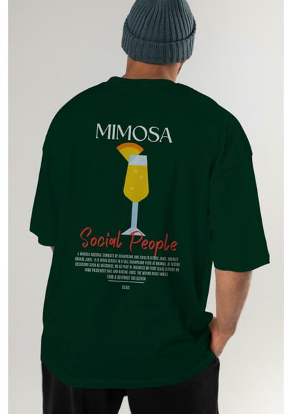 Mimosa Kokteyl Baskılı Oversize T-Shirt Erkek Kadın %100 Pamuk Bisiklet Yaka Tişort