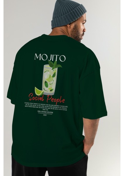Mojıto Kokteyl Baskılı Oversize T-Shirt Erkek Kadın %100 Pamuk Bisiklet Yaka Tişort