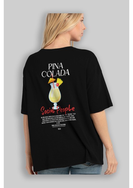 Pına Colada Kokteyl Baskılı Oversize T-Shirt Erkek Kadın %100 Pamuk Bisiklet Yaka Tişort fırsatları