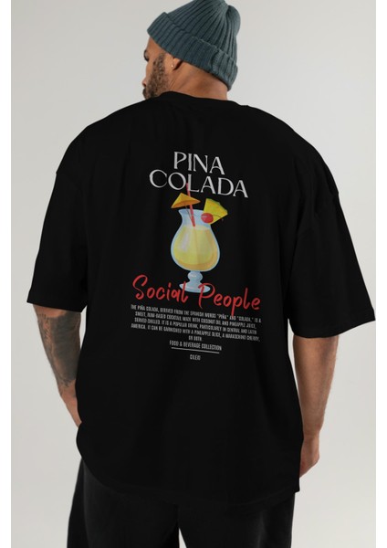 Pına Colada Kokteyl Baskılı Oversize T-Shirt Erkek Kadın %100 Pamuk Bisiklet Yaka Tişort