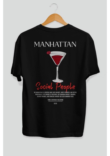 Manhattan Kokteyl Baskılı Oversize T-Shirt Erkek Kadın %100 Pamuk Bisiklet Yaka Tişort fiyatları