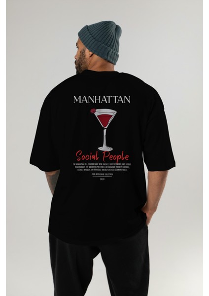 Manhattan Kokteyl Baskılı Oversize T-Shirt Erkek Kadın %100 Pamuk Bisiklet Yaka Tişort indirimleri