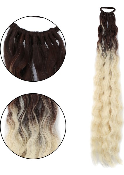Özel Lastik Tokalı At Kuyruğu Kabarık Afro Dalgalı - Kumral / Platin Ombre Fırsat!!!