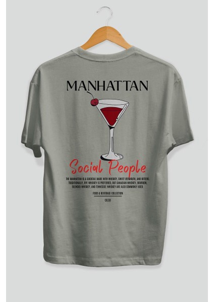 Manhattan Kokteyl Baskılı Oversize T-Shirt Erkek Kadın %100 Pamuk Bisiklet Yaka Tişort fiyatları