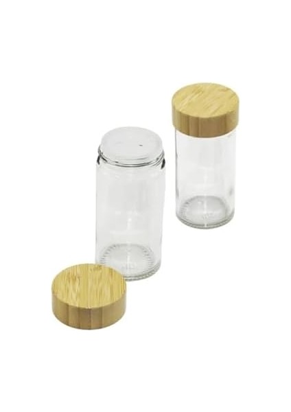 2'li Cam Tuzluk ve Karabiberlik Seti Bambu Kapaklı Şık Baharatlık Takımı fiyatları