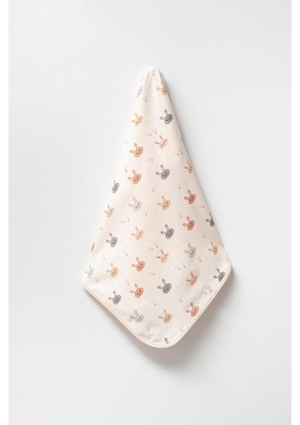 Bubbles Pamuk Baskılı, Çift Katlı Bebek Battaniyesi (Tavşan)