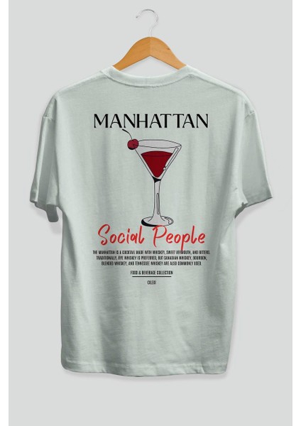 Manhattan Kokteyl Baskılı Oversize T-Shirt Erkek Kadın %100 Pamuk Bisiklet Yaka Tişort fiyatları