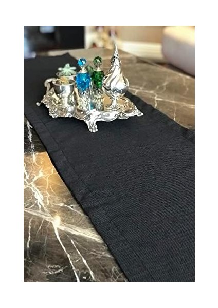 Simli Keten Runner Siyah 45X150 fiyatları